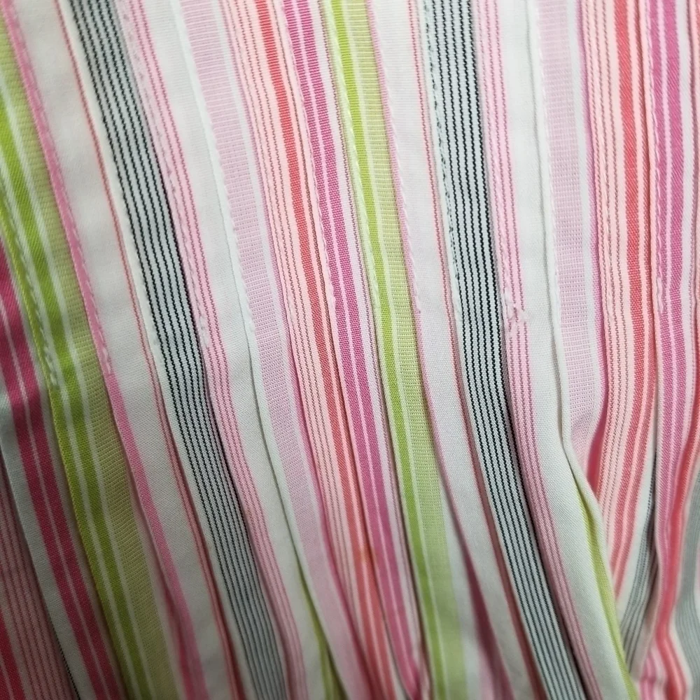 J Crew Pleated Skirt Multicolor Stripes Pink Green White Cotton Coquette Preppy